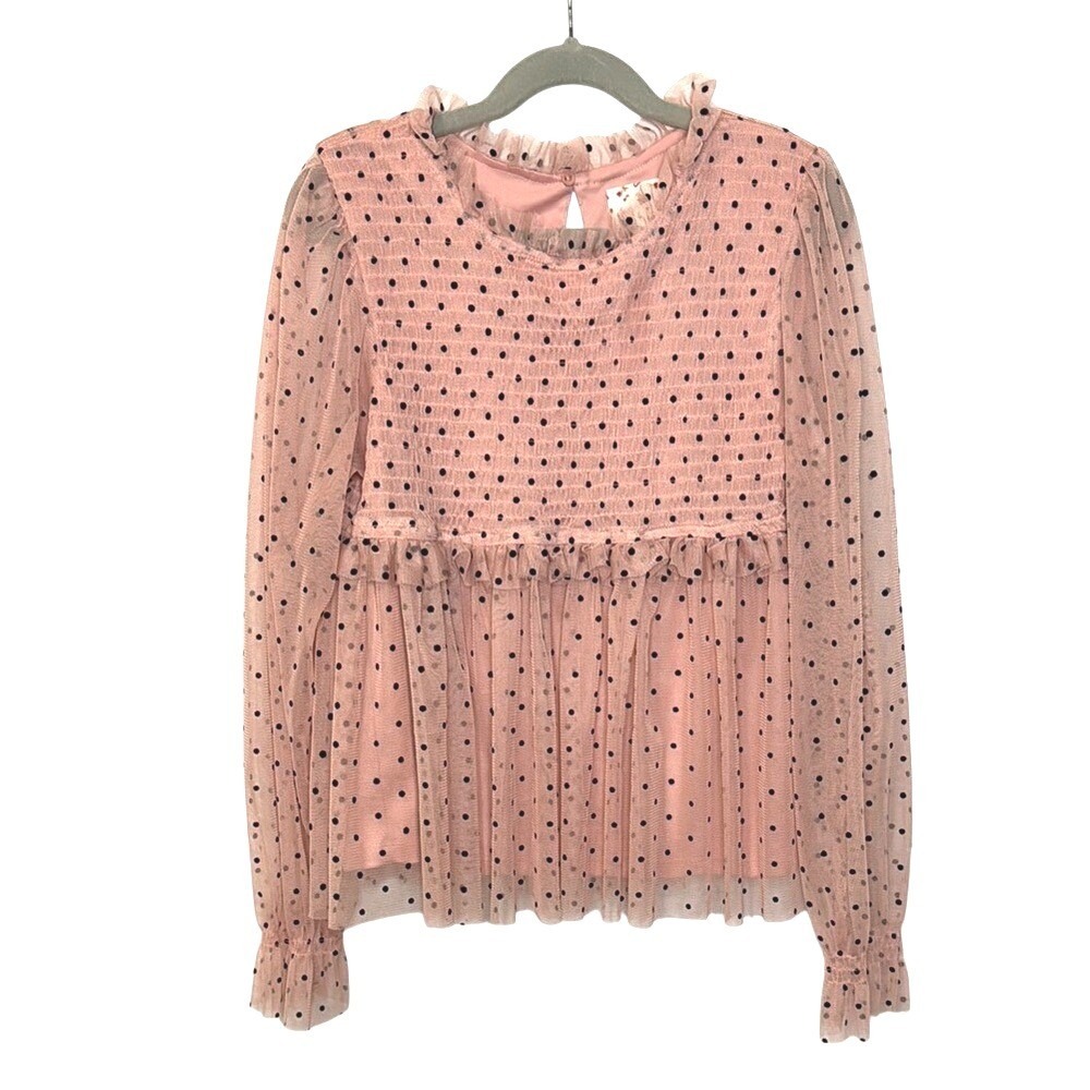 Belle Du Jour Pink Polka Dot Ruffled Tulle Blouse Top Girls‎ Large